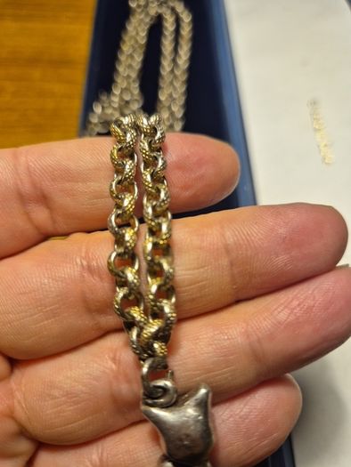 Vintage Stamped Sterling Silver Heavy Elaborate Chain and Cat Pendant