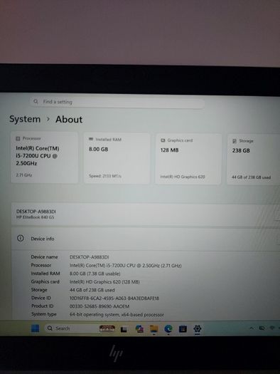 Hp Elitebook 840 G5 | I5-7200u | 8gb Ram |256gb Nvme Ssd | Windows 11 Pro