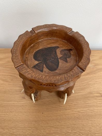African Art - Handcrafted Wooden Elephant Trunk Ashtray/Candle Holder