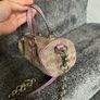 vintage Guess Y2K small monogram bag in a brown and pink glitter colorway. Image 4