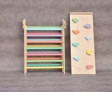 Kids wooden climbing frame with rock slide