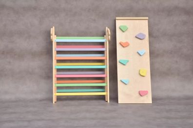 Kids wooden climbing frame with rock slide