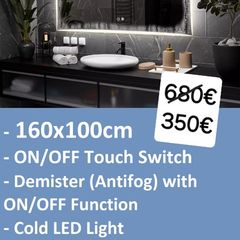 LED Bathroom Mirror Antifog Fog Free Touch Switch