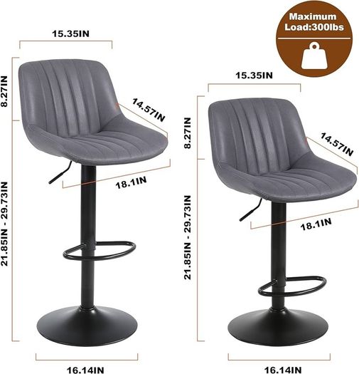 NEW SALE | Bar Stools Set of 2, Swivel Counter Height Barstools with Back, Adjustable PU Leather Bar Stool, Modern Kitchen Breakfast Bar Stools, Dark Grey