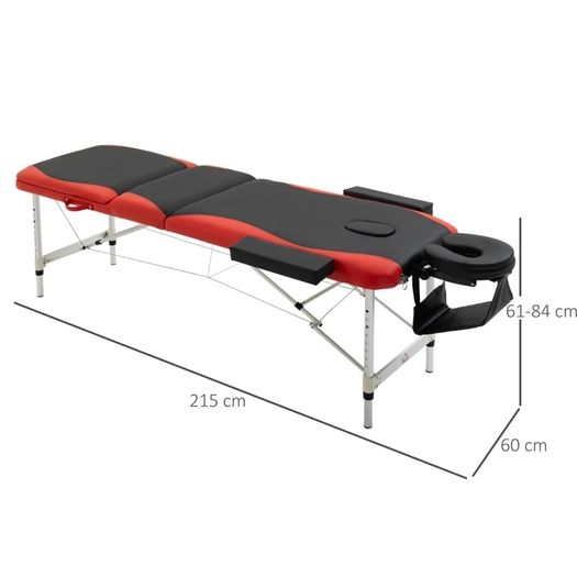 Foldable Portable Massage Table, Professional Spa Bed with Headrest, Adjustable Height, Aluminium Frame, Black and Red