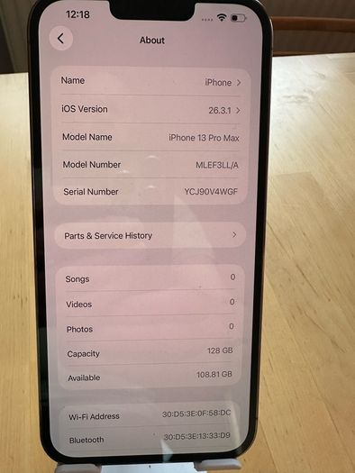 iPhone 13 Pro Max 128 gb Unlocked 98% BH