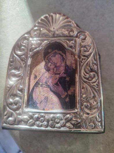 Framed Vintage Madonna and child  picture- in Silver stamped 925 Frame.