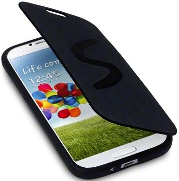 New Samsung I9500 Galaxy S4 Gel Case W/ Front Flap Black With Free Screen Protector