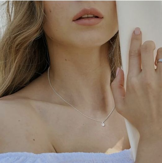 E Jewelry Women's Basic Solitaire Necklace with Round Cut Zirconia in 925 Sterling Silver White Crystal Pendant Chain Rhodium-Plated