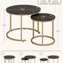 Set of 2 End Table, Nesting Tables with Gold Metal Frame Legs and Marble Black Top for Living Room, Bedroom, Office, Balcony, Apartment Black and Gold Image 3