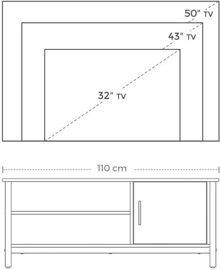 TV Cabinet for TVs Up to 48 Inches Lowboard with Cabinet and 2 Shelves TV Bench Living Room Hallway 110 x 40 x 45 cm Industrial Design Vintage Dark Brown