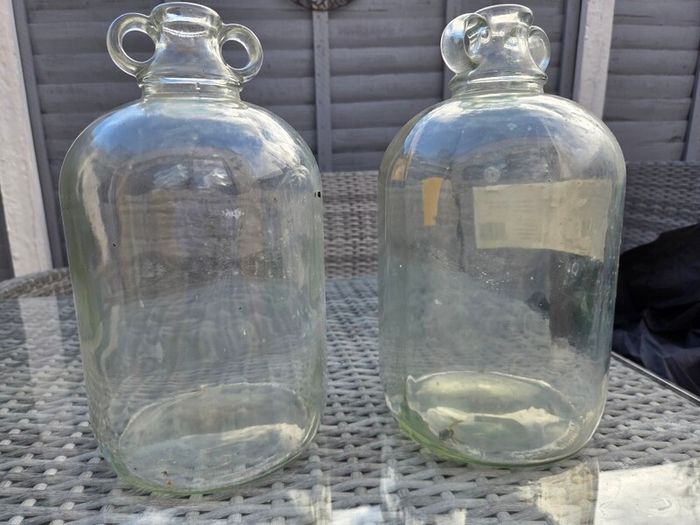 Pair of Vintage Glass Demijohns / Storage Jugs (300mm x 160mm)
