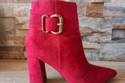 Wine Suede Ankle boots with gold buckle, size 6