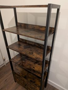 Industrial style shelving unit with cupboard