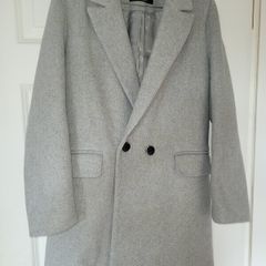 Stradivarius grey wool blend long winter coat,Size S