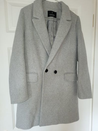 Stradivarius grey wool blend long winter coat,Size S