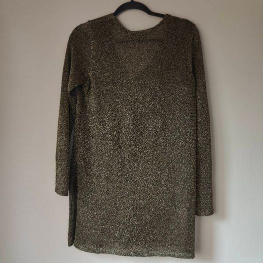 HM Womens Black and Gold Glitter Stretch Mesh long top, size 10