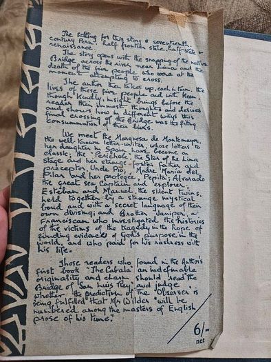 The Bridge Of San Lius Rey   By Thornton.  Rare Hardback With Dustjacket. Book In Good Condition.  Dustjacket Tatty And Torn. See Photos For Same.