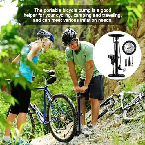 Bike Pump with Pressure Gauge, Bicycle Floor Pump Portable Bike Tyre Pump Stand Pump 160PSI/11Bar High Pressure Bike Air Pump with Presta, Schrader Valves for all Bikes, Road Mountain Bikes & Balls