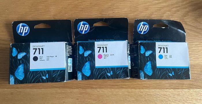 3 X HP 711 ink black cyan magenta printer toner