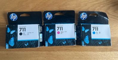 3 X HP 711 ink black cyan magenta printer toner