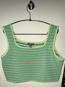 Primark Light Green and Dark Green Pattern Cropped Tank Top