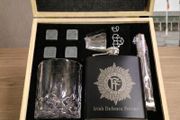 Irish Defence Forces Personalised Wooden Whiskey Gift Box Set