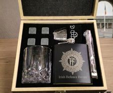 Irish Defence Forces Personalised Wooden Whiskey Gift Box Set