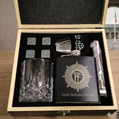 Irish Defence Forces Personalised Wooden Whiskey Gift Box Set