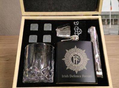 Irish Defence Forces Personalised Wooden Whiskey Gift Box Set