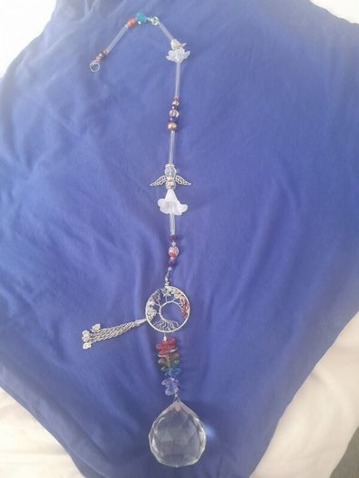 Hanging Large Crystal ball  tree of life chakra sun  catcher reflects all over room when caught with sun