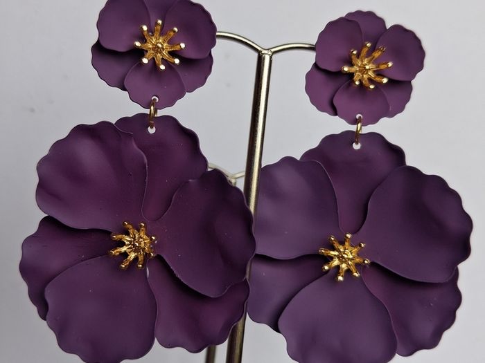Aubergine & Gold Double Drop Primrose Earrings