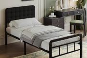 3ft Single Bed Frame with Upholstered Headboard and Footboard, 36cm High