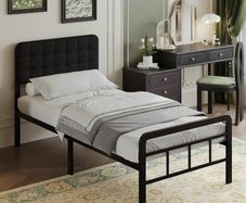 3ft Single Bed Frame with Upholstered Headboard and Footboard, 36cm High