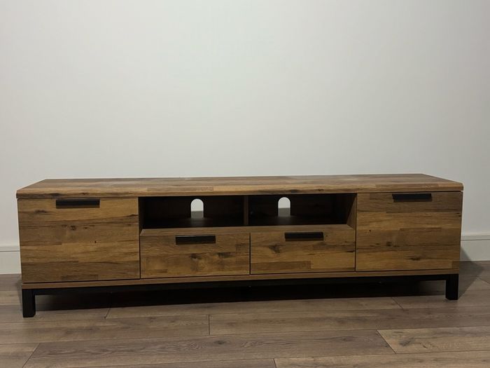 NEXT Dark Bronx Up to 80 inch Oak Effect Slim TV Unit TV Stand