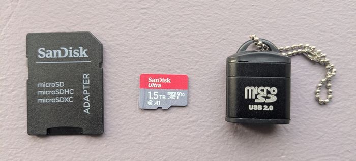 1.5TB SanDisk micro SD card + SD adapter + USB Micro SD Card Reader