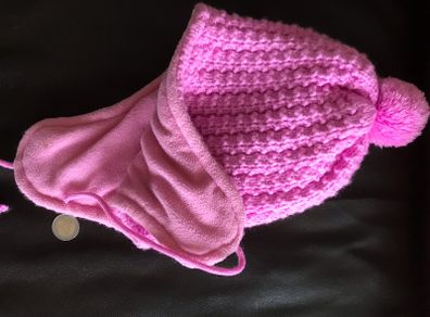 Girls pink fleeced lined Peruvian style cap