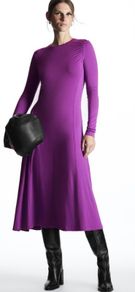 COS  Long-Sleeved Gathered Jersey Midi Dress