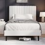 Single Bed Frame, 90 x 190 cm, Upholstered Bed with Velvet Headboard, Adjustable Height, Wooden Slat Support, No Box Spring Needed, White Image 7