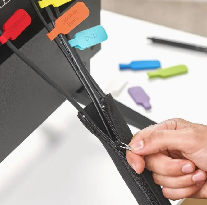 Zipper Cable Sleeve By Wrap-It Storage - 49.78 cm X 10.16cm (2-Pack) Black, Protector For Desk, Computer, TV Cord Management, new, unopened.