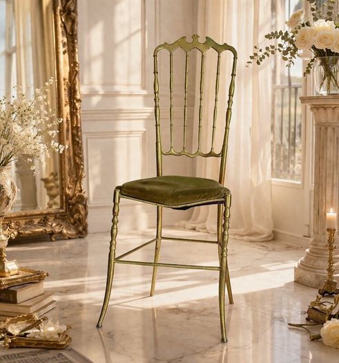 Rare Chiavari Solid Brass Crown Side Chair1950s