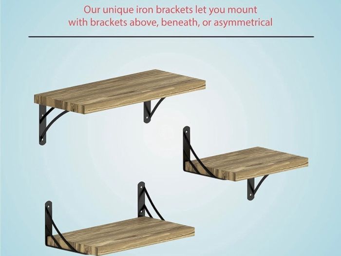 Versatile Floating Shelves Set of 4 Multi-Length Wooden Shelves for Wall with Floating Shelf Brackets