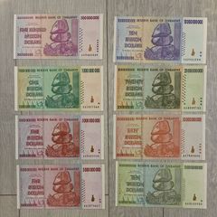 8 Zimbabwe Hyperinflation Banknotes