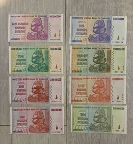 8 Zimbabwe Hyperinflation Banknotes