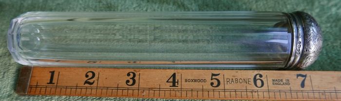 Antique Edwardian 1800s Set 5 Sterling Silver Cut Glass Vanity Pin Bottles Jars
