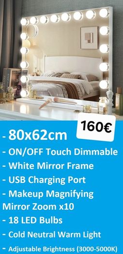 Makeup LED Mirror Cosmetic Dressing Table Dual LED USB Charging Port