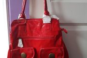 red lacquered hand bag new
