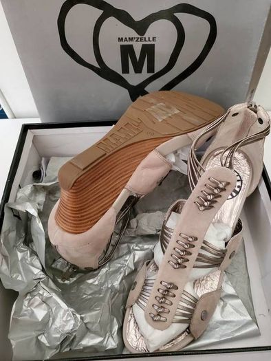 Ladies platform sandals shoes real leather Mamzelle Vito soft taupe size uk 7