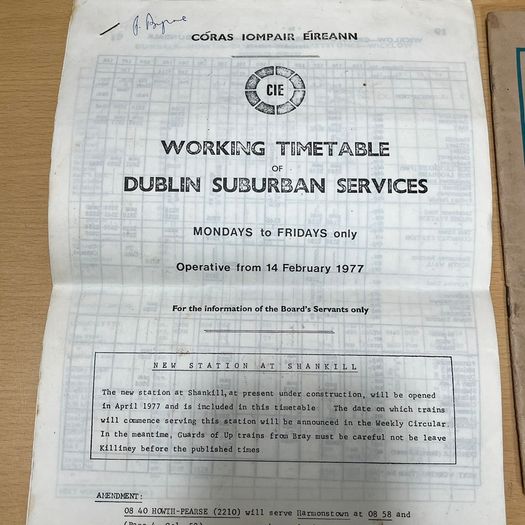 Railway Working Timetable Supplement CIE Dublin Suburban Svcs 1974 + 1977 +Notes