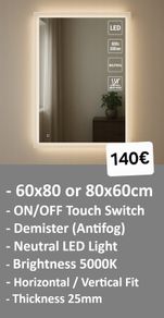 LED Bathroom Mirror 60x80cm Defogger Bright Light